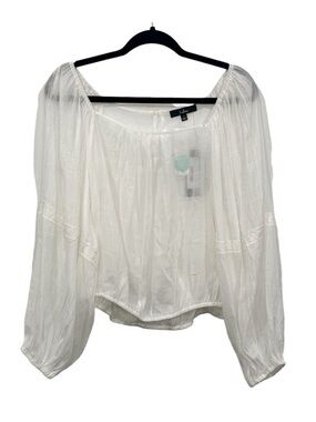 NWT LULU’S Stitch Fix White Sunshine Delight Lace Balloon Sleeve Top Large Sheer